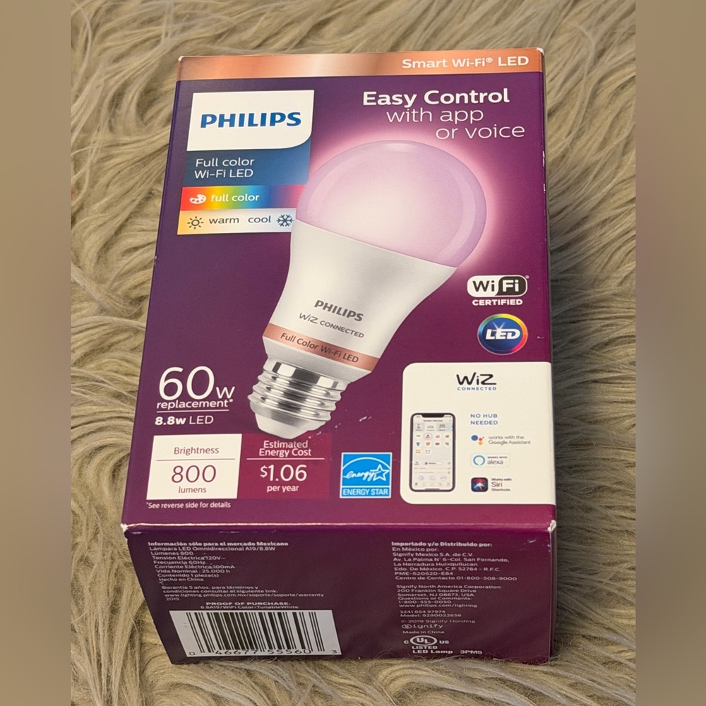 Philips Full Color Wi-Fi LED Bulb - Purple and White
